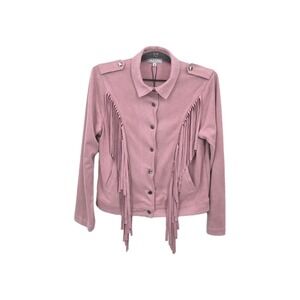 W.A.Y. Wonderful & Young Pink Long Tassel Snap Front Suede Jacket Relaxed Small